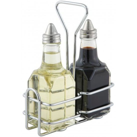 Recipiente Vidrio Aceite o Vinagre Soporte Con 2 Botellas 6oz