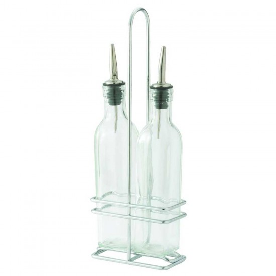 Recipiente Vidrio Aceite o Vinagre Soporte Con 2 Botellas 8oz